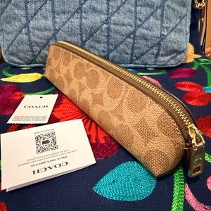 Coach Brown and Tan Zippered Pouch